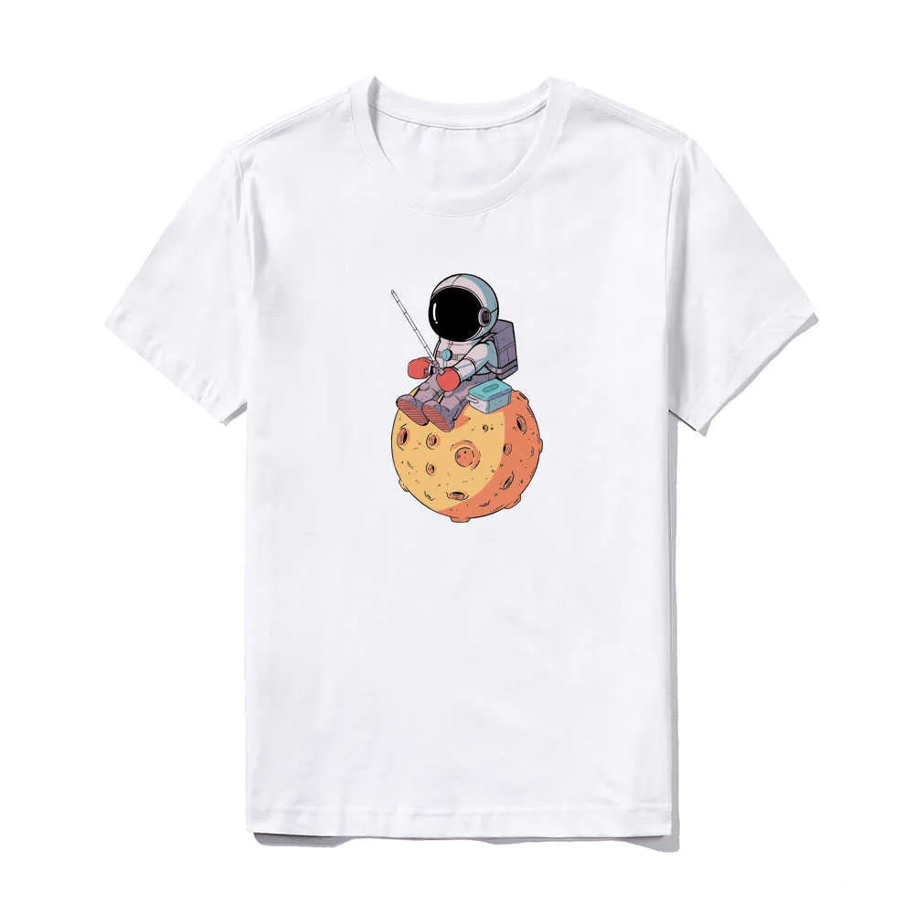 T-shirt estiva da uomo Cartoni animati divertenti Astronauta Stampa T-shirt casual a maniche corte Uomo Anime Harajuku Streetwear Top Tees 210603