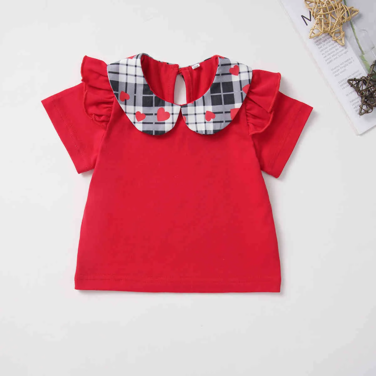 0-3Y Walentynki Dziewczynka Stroje Toddler Urodzony Ubrania Zestaw Czerwona T Shirt Koszulki Plaid Serce Spódnice 210515