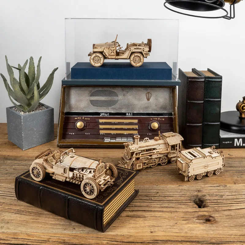 Puzzle in legno 3D modello di treno fai da te treno in legno giocattolo kit modello di treno meccanico modello di assemblaggio decorazione della casa artigianato 2103184909239