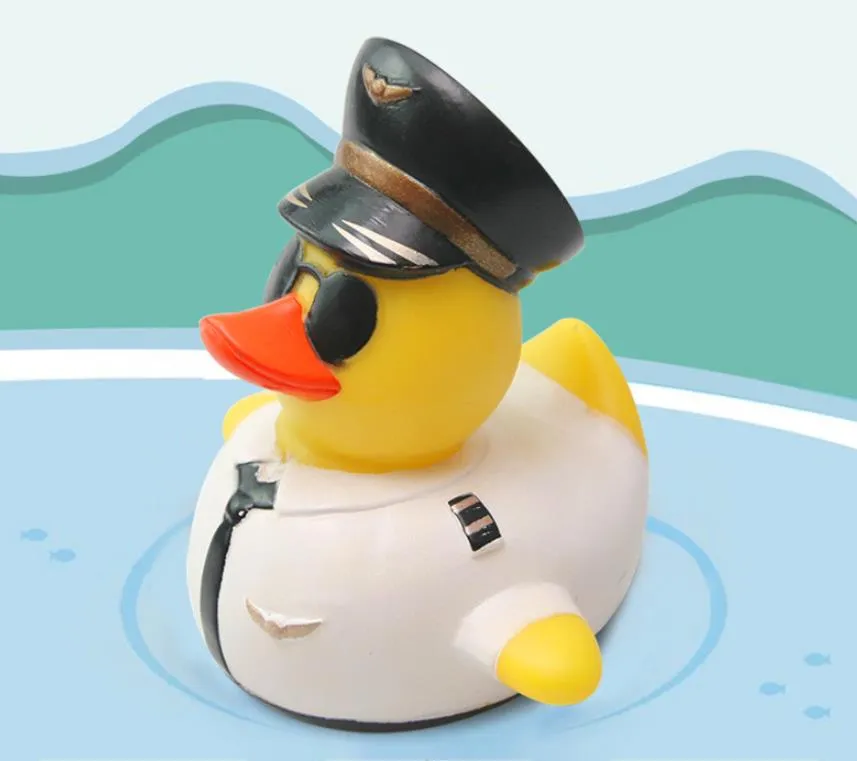 Anatra da bagno giocattolo doccia acqua galleggiante stile pilota creativo gomma bambino giocattoli divertenti novità regalo