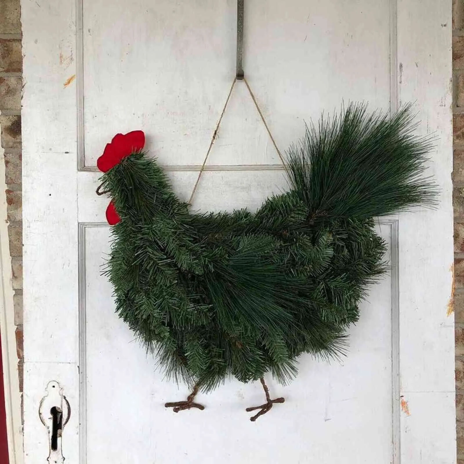 Julkrans Xmas Rooster Chicken Wreath Green Rooster Wreath för ytterdörr Julgardhouse Garden Dekorationer 211104