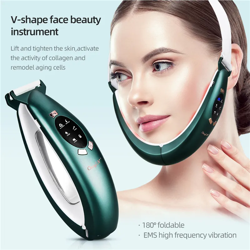 CKEYIN V FACE LIFTING MASSAGER Dubbelhaka Borttagningsvibrator Dragning Slimmare Reducer LED -terapi Skinvårdsverktyg 220216