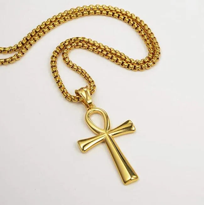 SM 25 43 mm Donne Collana a croce maschile 316L Acciaio inossidabile Gesù Ankh Pendant ROLO Gioielli Gold Gold Silver Black 3mm 24172S