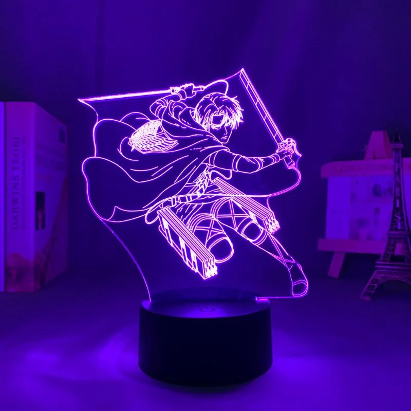 Night Lights Anime Attack na lekkiej lampie LED Titan do sypialni Dekoracja dla dzieci Tabilka prezentowa 3D AOT287G