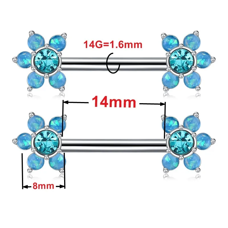 Nippelringar elegant cz sten barbell piercing 316l rostfritt stål 14g tunga bar boll kropp smycken skiner och söt