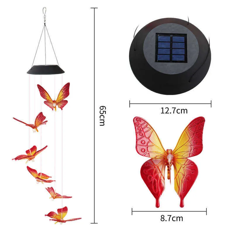 6LED Solar Wind Chime Light Butterfly Wodoodporny ogród Garland Lighting Lights Outdoor Solar Lampa Dekorun