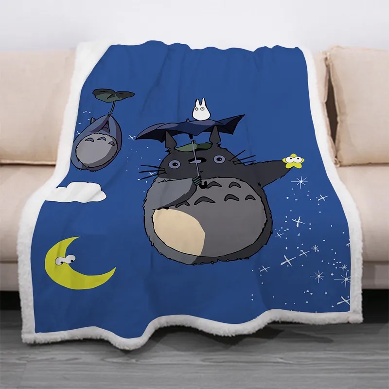 Cartoon Totoro Personaggio divertente Coperta Stampa 3D Sherpa Morbide coperte divani sul letto Tessili la casa Stile da sogno