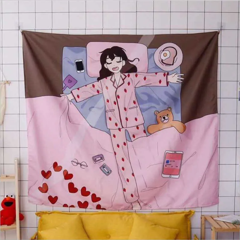 Fille Chambre Mur Décor Tapisserie Kawaii Anime Décor Fond Tissu Chevet Espace Secret Dortoir Chambre Ins 210609