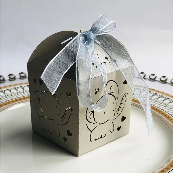10/50 / 100 Sztuk Elephant Laser Cut Caras Favors Box Pudełka Cukierki Pudełka ze wstążką Baby Shower Wedding Birthday Party Supplies