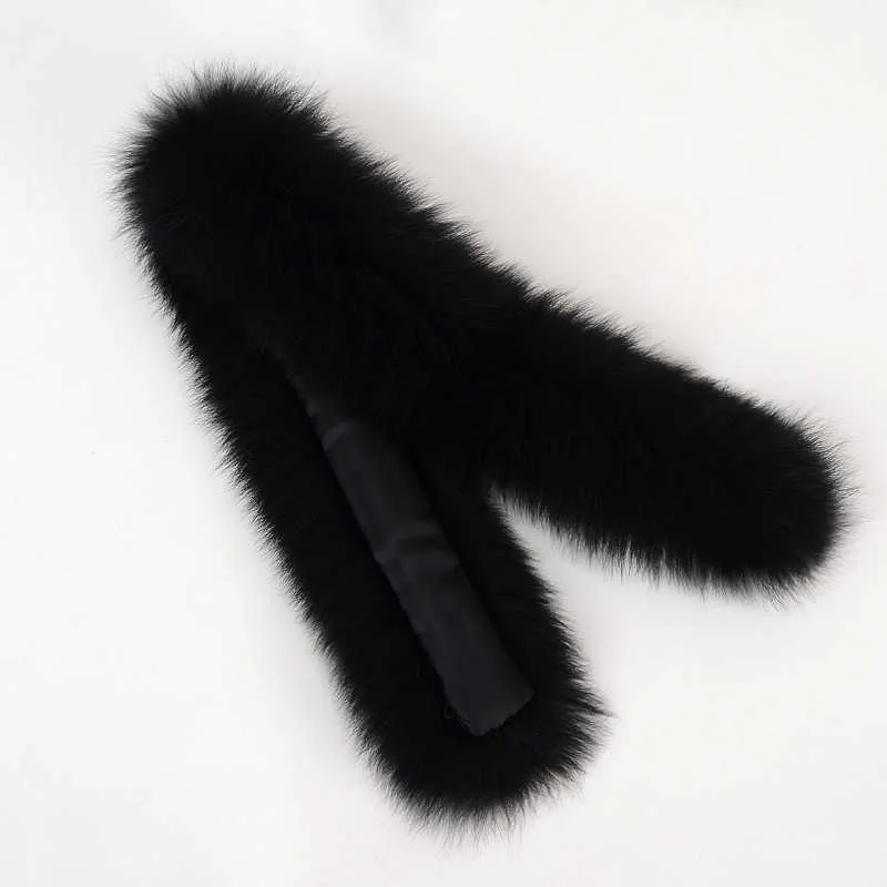 Qearlstar Natural Fox Fur Collar for Women Hood Black Real Fur Scarf Winter Warm High-quality Coat Cap Collar Z119 High Quality H0923