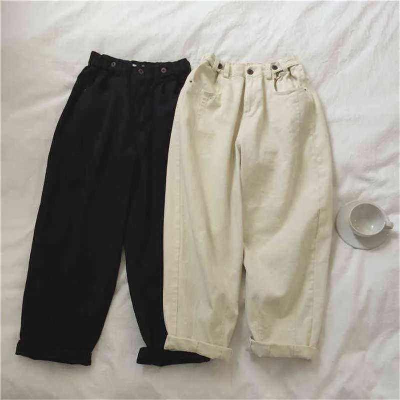Coton blanc Loose boyfriend Denim pantalons femmes taille haute plus la taille maman jeans noir printemps beige bleu banane Jeans streetwear 211129