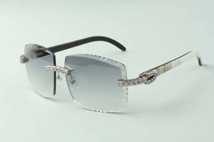 2021 디자이너 XL 다이아몬드 선글라스 3524022 절단 렌즈 천연 흰색 및 검은 색 하이브리드 버팔로 호른 안경 크기 58-18-140M295O
