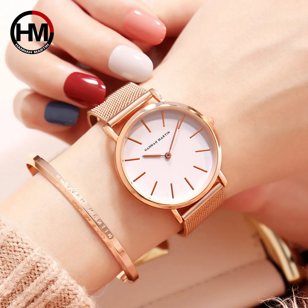 Hannah Martin kwarcowa sukienka na nadgarstek Kobiety zegarki Srebrna bransoletka Panie zegarowe zegar ze stali nierdzewnej Casual Waterproof Watch Women 21259Y