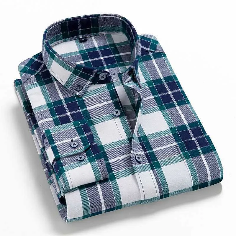 Mannen plaid 100% katoenen shirt lente herfst casual shirts lange mouw chemise homme mannelijke check 210626