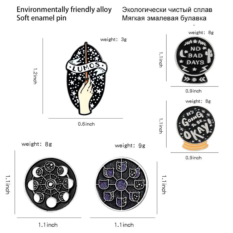 Броши-булавки NO BAD DAYS, круглая эмалированная булавка с надписью LUMOS, сияющая звезда, кошка, R-фаза, брошь, значок для женщин и мужчин, подарок для друзей, аксессуары3239