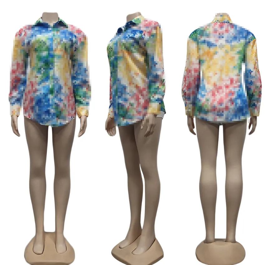 Mode kvinnors skjortor designer märke brev blommor tryckblusar långa ärmar högkvalitativa kausala kläder