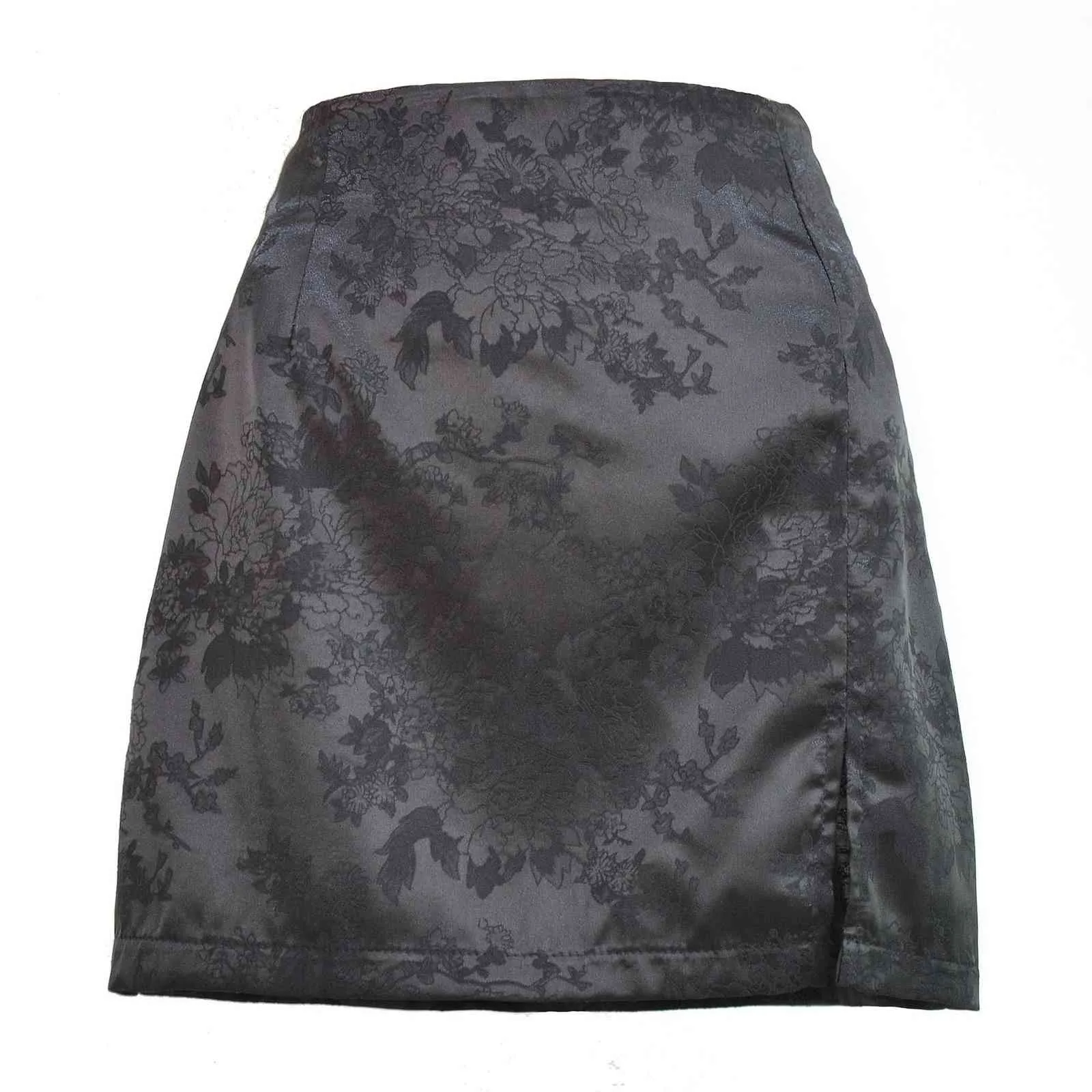 Mujeres Summer Elegante Jacquard Satin Falda corta Sexy High Wist Split Mini Falda Vintage Skirper Skirt High Street 210518