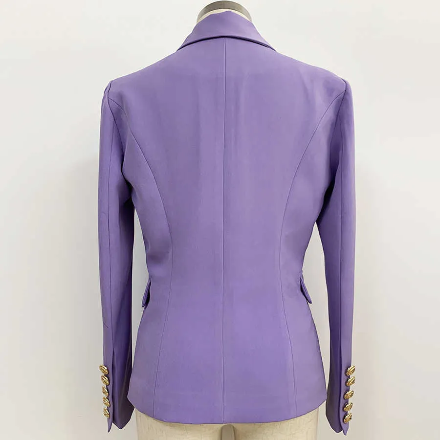 高品質のESTデザイナーブレザージャケットのジャケットの女性の金属ライオンボタンダブルブレストLilac Plus Size S-3XL 210930