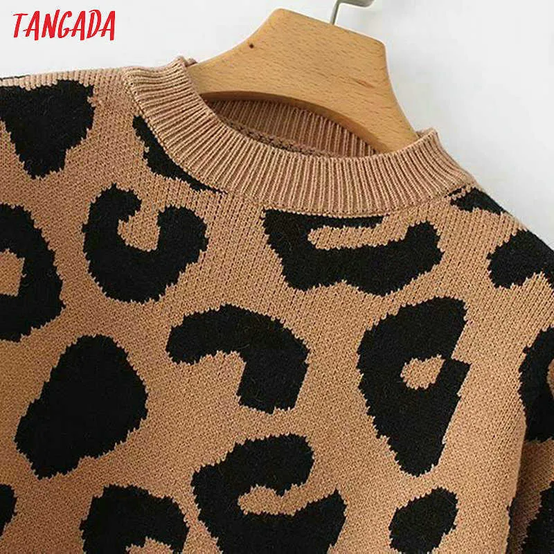 Tangada femmes léopard pull tricoté hiver imprimé animal hiver épais à manches longues femmes pulls décontracté hauts 2X05 210917