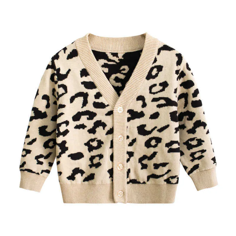 Våren stickad cardigan tröja baby barn kläder pojkar tjejer leopard tröja barn bär pojke tjej kläder vinter y1024