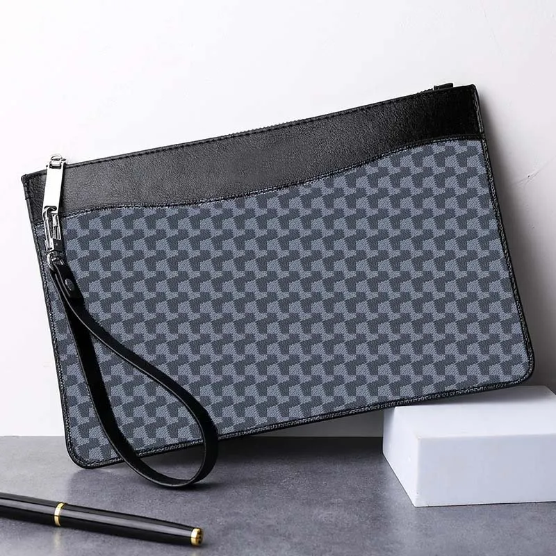 Fashionable Men's Plaid Bag High Quality Pu Leather Handbag Large Capacity Envelope Bagss Casual Clutch Men'ss Clutchs S224a