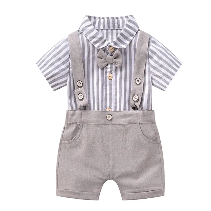 Conjunto de macacão para bebês recém-nascidos, roupas de verão para meninos, top listrado de algodão com shorts para crianças recém-nascidas, vestidos de casamento de alta qualidade 8941413