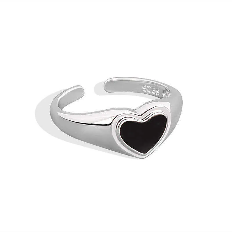 Zwart-hartvormige open ring grensoverschrijdende ins Simple Joker Love Ring Copper Plating 18K X0715