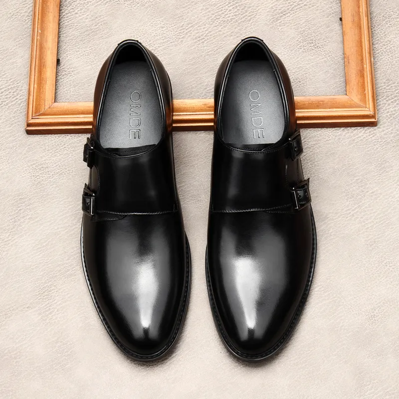 Double Monk Strap Men Dress Shoes Business Wedding Genuine Leather Mens Oxford Shoes Brogue Classic Black Brown Men Formal Shoes