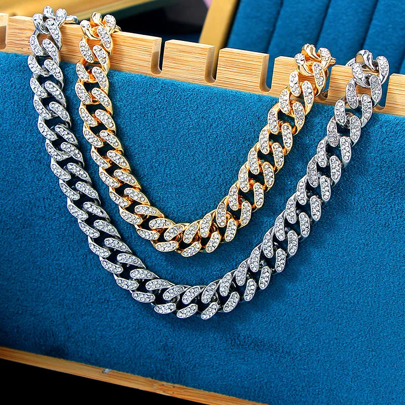 13mm Miami Cuban Link Chain Gold Silver Color Choker Halsband för kvinnor Iced Out Crystal Rhinestone Halsband Hip Hop Jewlery2613