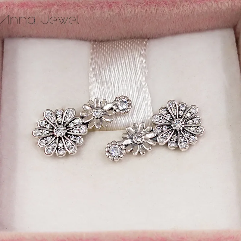 Autentico argento sterling 925 Pandora Sparkling Daisy Flower Trio Orecchini di lusso donna uomo ragazza regalo di compleanno di San Valentino 298876C01