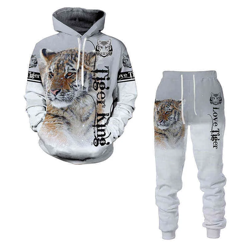 3D Tiger Gedrukt Herenkleding Casual Hoodie Broek Sets Kleurrijke Sweatshirts Cool Dames Trainingspak Harajuku Mens Kleding 211220