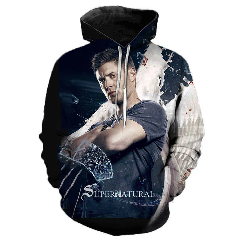 Ankunft Supernatural 3D Hoodie Sweatshirts Horror TV Drama Casual Pullover Frauen Frauen Modus Streetwear Harajuku Hoodies 211018