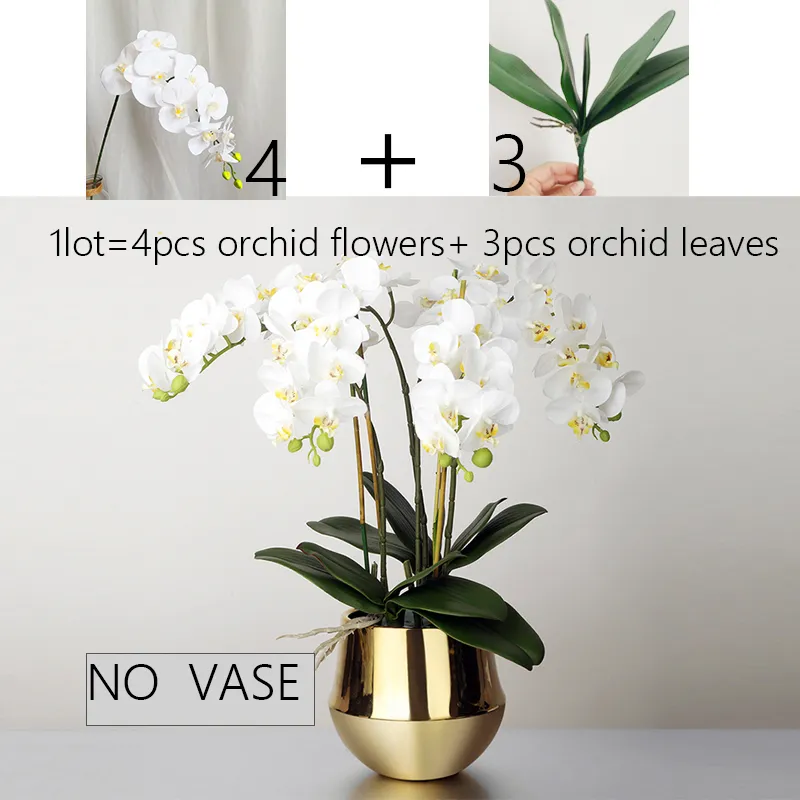 Gran arreglo de flores de orquídeas artificiales PU toque real sensación de la mano decoración de la mesa del piso ramo de alta calidad para el hogar sin jarrón 210317