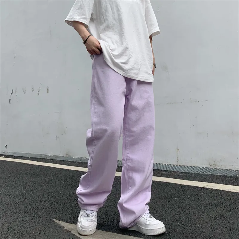 Women's Jeans Vintage Straight Baggy High Waist Korean Fashion Streetwear Casual Pants Femme Wide Leg Purple Mom Denim Trouser 220310