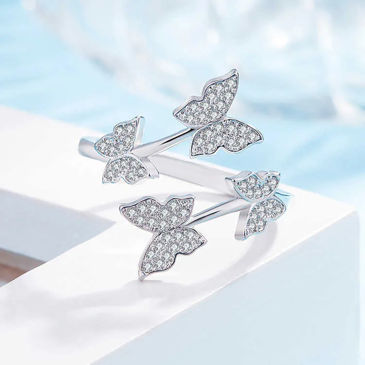 Womens Rings Crystal Small fashion butterfly diamond ring women's Lady Cluster styles Band