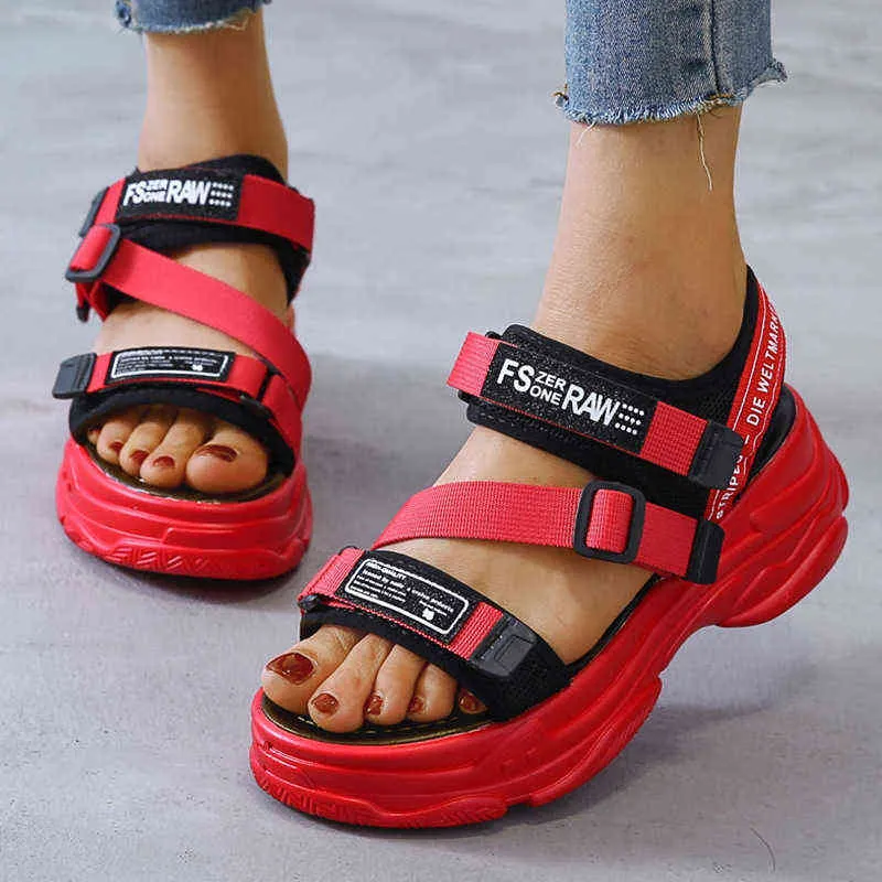 샌들 Aphixta 5cm 플랫폼 여성 샌들 여름 신발 버클 슬라이드 캐주얼 스포츠 샌들 머 무저 220121