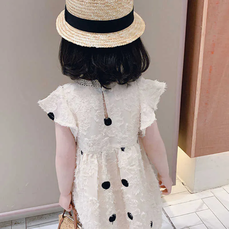 Zomer meisjes jurk Koreaanse stijl kleine vliegende mouw polka dot prinses baby kinderen kinderkleding voor meisje 210625