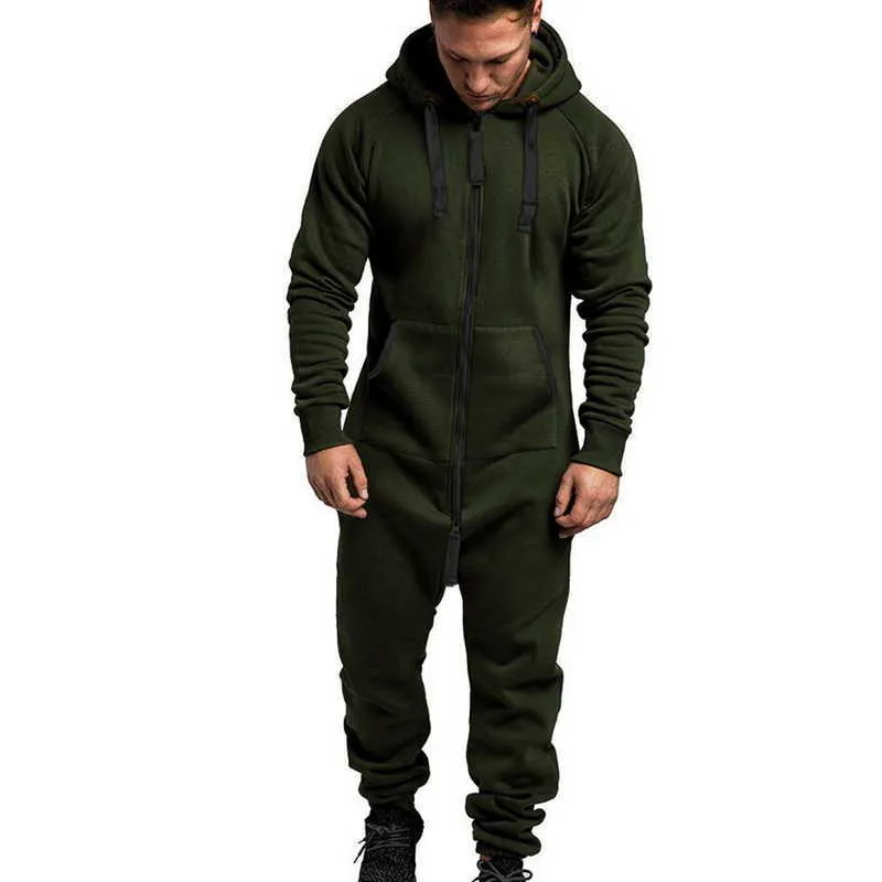 Mens Pure Pure Color Spliping Tuta Uomini One-Piece Garment Pigiama Playsuit Zipper Felpa con cappuccio Maschile Onesie Tute Tute Ristoranti Hombre 2020 Y0831