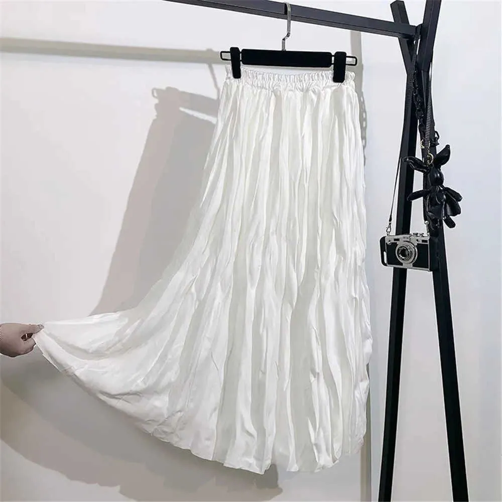 Gonna a pieghe nera stropicciata gotica Donna Stile coreano Casual Vita alta A-Line Gonne lunghe Bianco Midi Falda Plisada Streetwear 210619