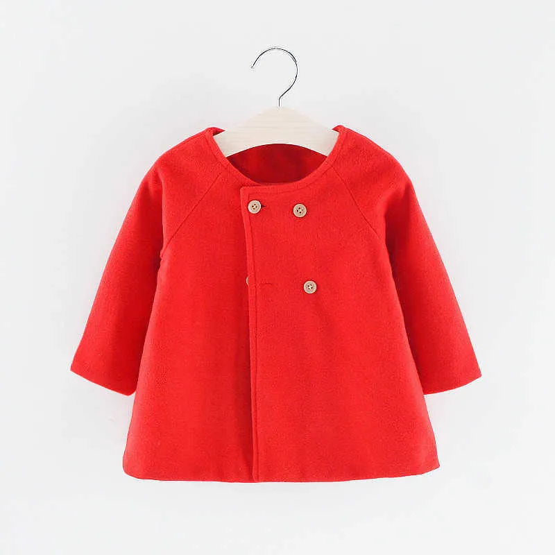 Baby Girls Wool Coat Jesień Zima Ciepła Kurtka Solidne Kolor Odzież Dla Dzieci Urodziny Boże Narodzenie Outerwear 211011