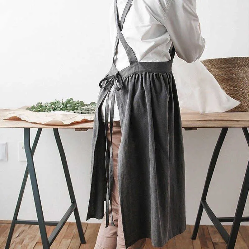 Nordic Women Lady Skirt Style Collect Waist Söt klänning Restaurang Kafé Hem Kök För Matlagning Bomull Förkläde 3 Färg 210625
