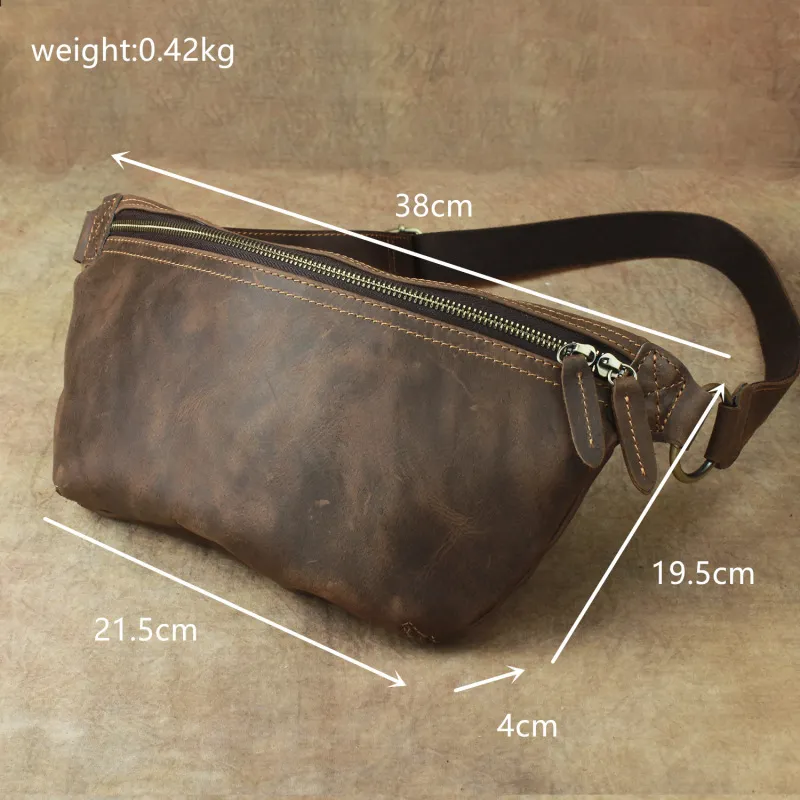 Sac de taille en cuir unisexe Crazy Horse hommes poitrine Vintage Fanny Packs femmes en cuir véritable Messenger épaule