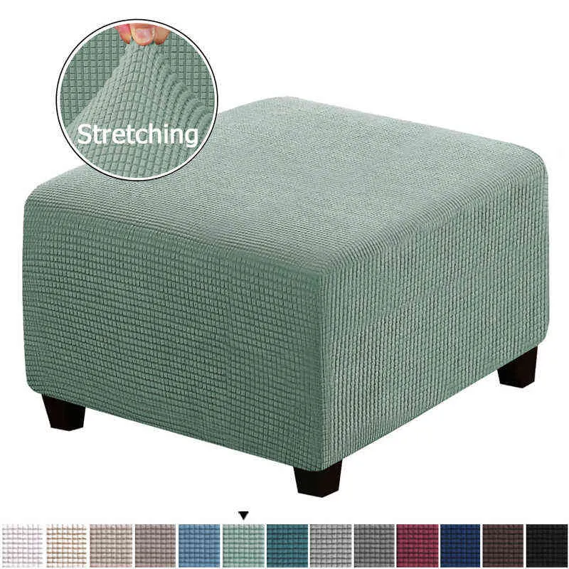 Ottoman Stool Cover Slipcover Furniture Protector Covers Jacquard Elastic Square Footstool Sofa Chair 211116