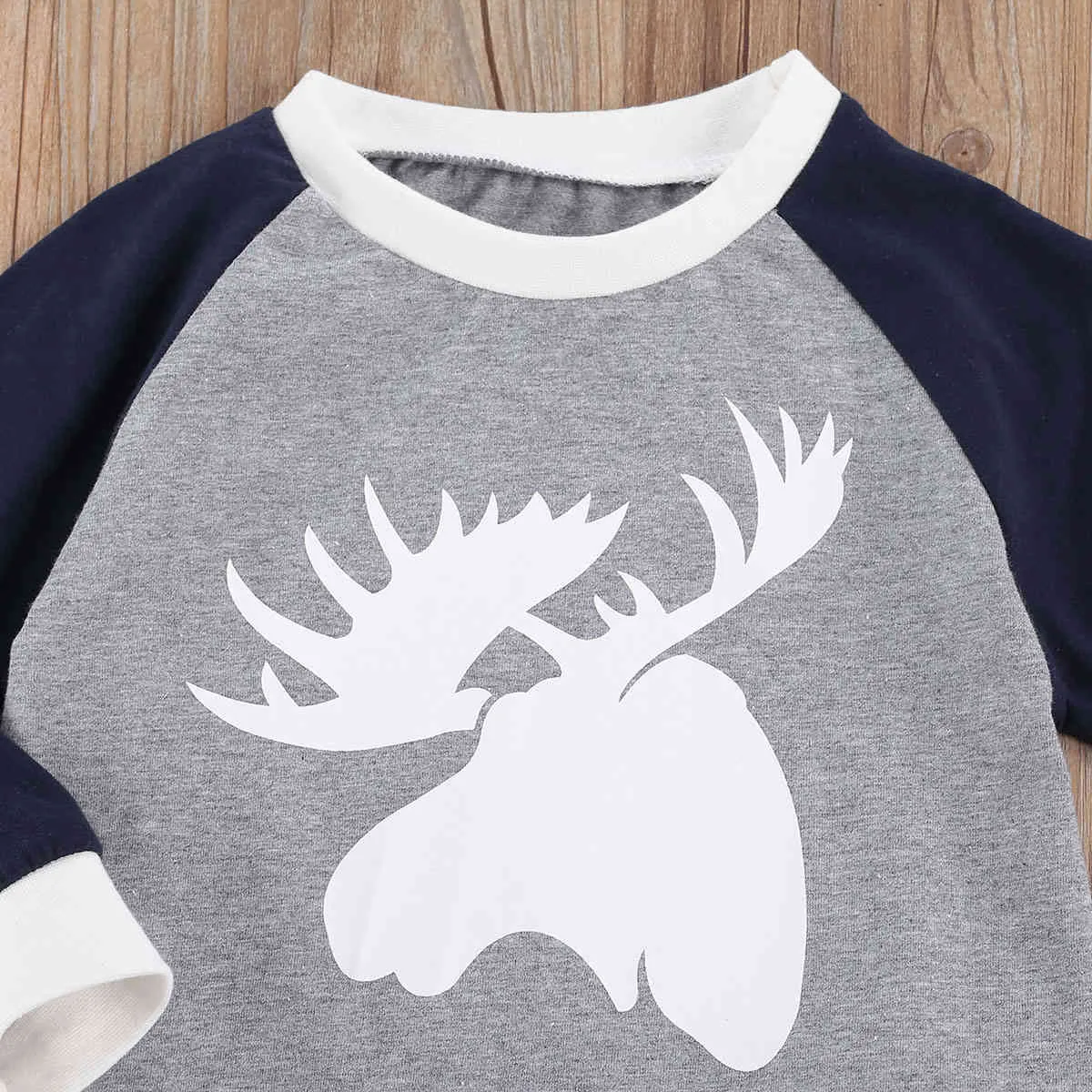 1-6Y Kerst Peuter Kid Jongens Pyjama Sets Deer Lange Mouw Top Plaid Broek Xmas Outfits Kinderkleding 210515