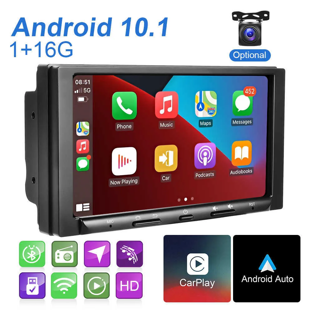 Rádio do carro carplay android 10 1 + 16g 2 din 7 Polegada receptor estéreo suporte ahd gps bluetooth autoradio carro multimídia player