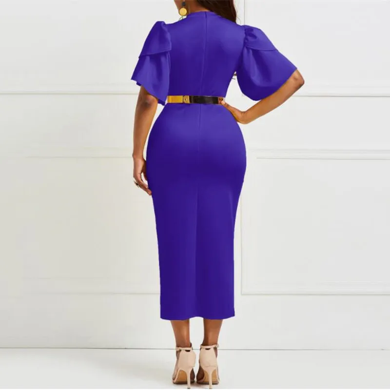 Elegant Dress Women For Wedding Party Wear Bodycon Ankle Length Solid Puff Sleeve Evening Night Dinner Vestidos Mujer 210510260w