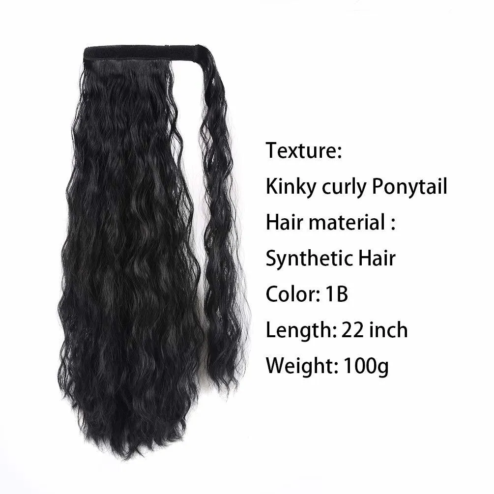 Curly Long Ponytail Synthetic piece Wrap on Clip Extensions Ombre Brown Pony Tail Blonde Fack Hair4428181