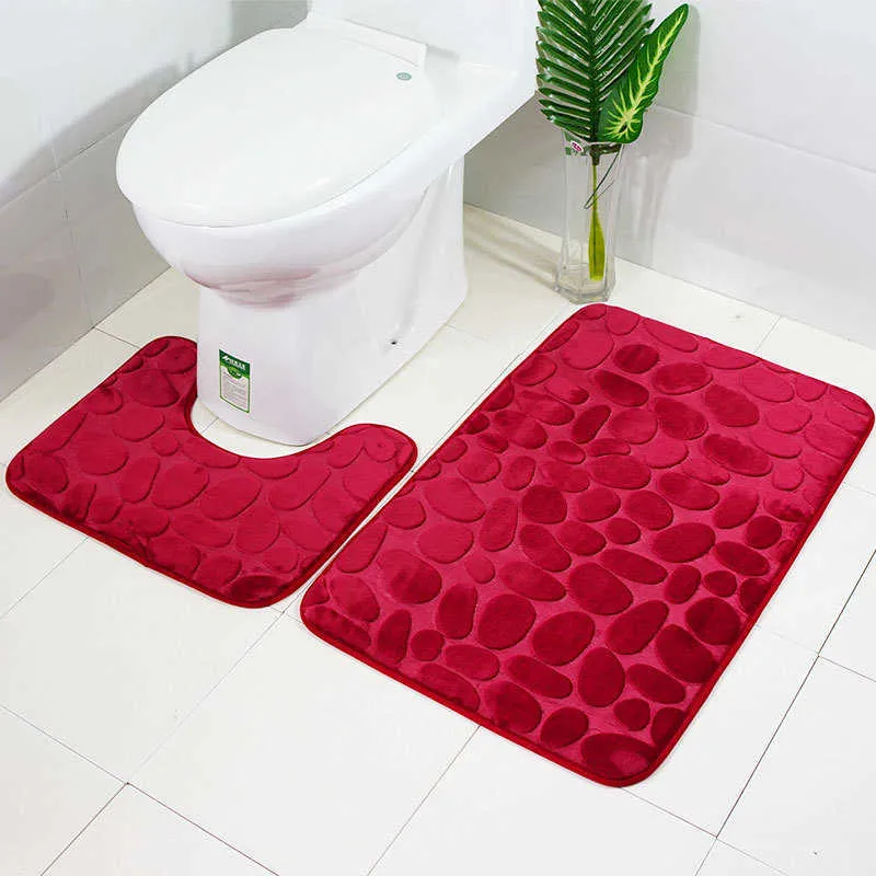 Embossing Bath Mat for Bathroom Memory Foam Shower Carpet Mat Toilet Rugs Shower Room Lid Cover Toilet Mat Bathroom Floor Pad 210724