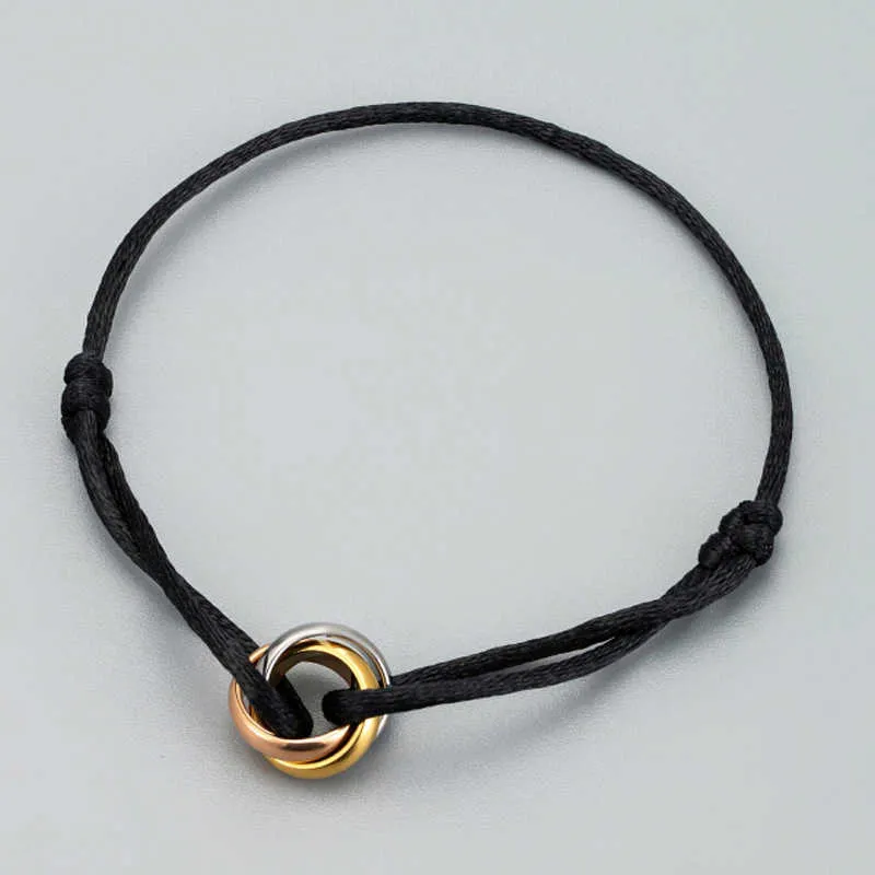 ZLXGIRL Högkvalitativ rostfritt stålarmband 3 Metall Buckle Ribbon Lace Up Chain Armband Silk String Hand Make Armband H090276s