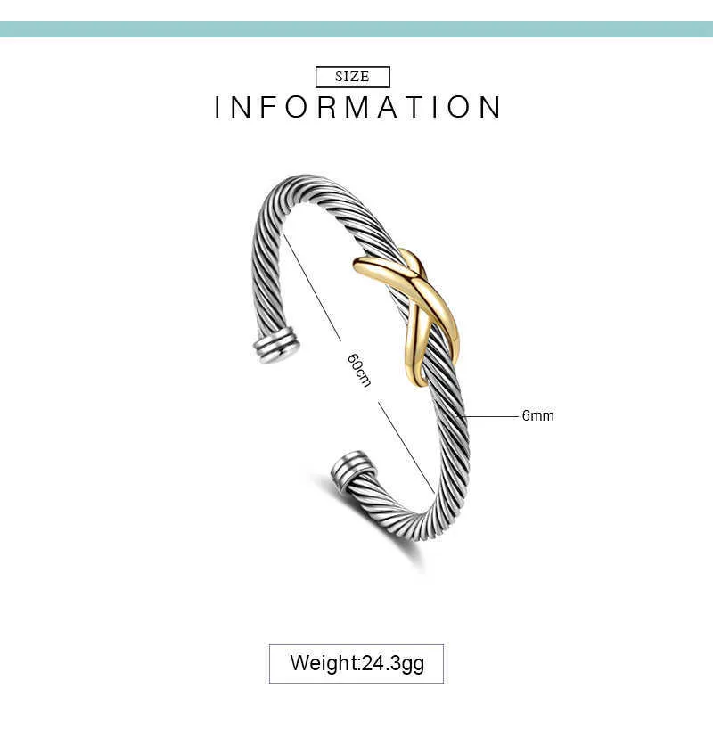 Mytys Open Cuff Регулируемый проволочный кабельный браслет для женщин бренд ретро -антикварный браслет Элегантный красивый валентин Q0717256A